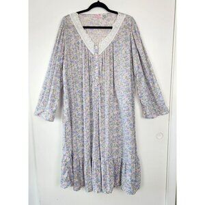 Vintage Honors Intimates 100% Cotton Floral Ruffle Hem Long Sleeve Nightgown Med